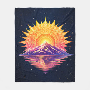 Boho Mandala Mountain Sunset   Cosmic Night Sky Fleece Blanket
