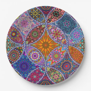 Boho Mandala Pattern Colourful Hippie Retro Vintag Paper Plate