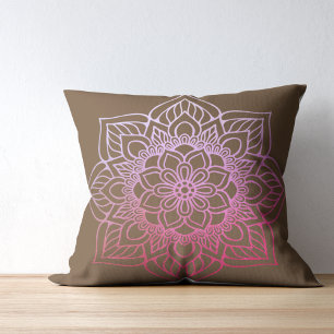 Boho Mandala Pink Brown Throw Pillow