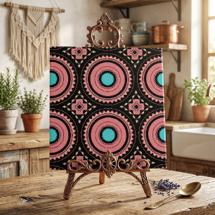 Boho Mandala Pink Turquoise Black Geometric Mosaic Tile