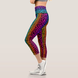 Boho Mandala Rainbow Flower & Leaf Capri Leggings