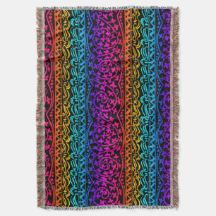 Boho Mandala Rainbow Flower & Leaf Throw Blanket