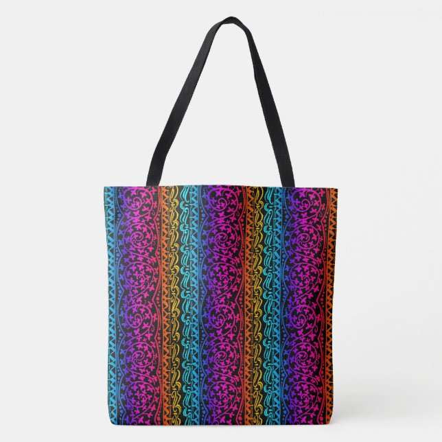Boho Mandala Rainbow Flower & Leaf Tote Bag (Front)