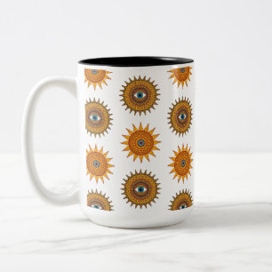 Boho Mandala Sun Third Eye - 90s Graphic Art Print Two-Tone Coffee Mug