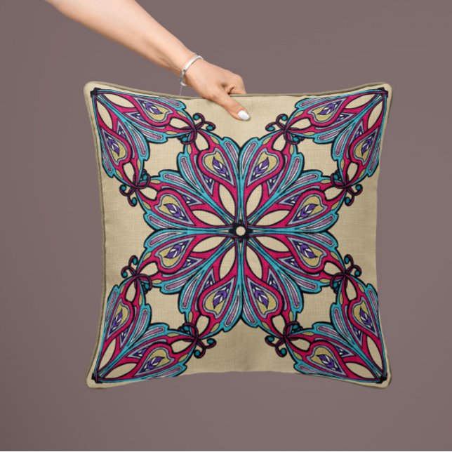 Boho Mandala Throw Pillow – Beige (Creator Uploaded)