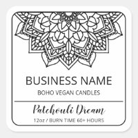 Boho Mandala White Soy Candle Labels