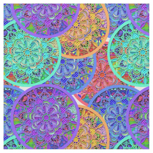 Boho Mandalas | Colourful Circle Patterns Fabric (Close Up)