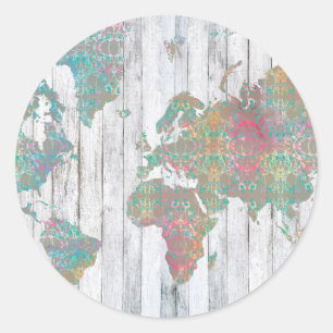 Boho Map II Classic Round Sticker