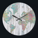 Boho Map II Large Clock<br><div class="desc">A soft pastel map painted over a grey wood plank background. Artist: Jennifer Goldberger</div>