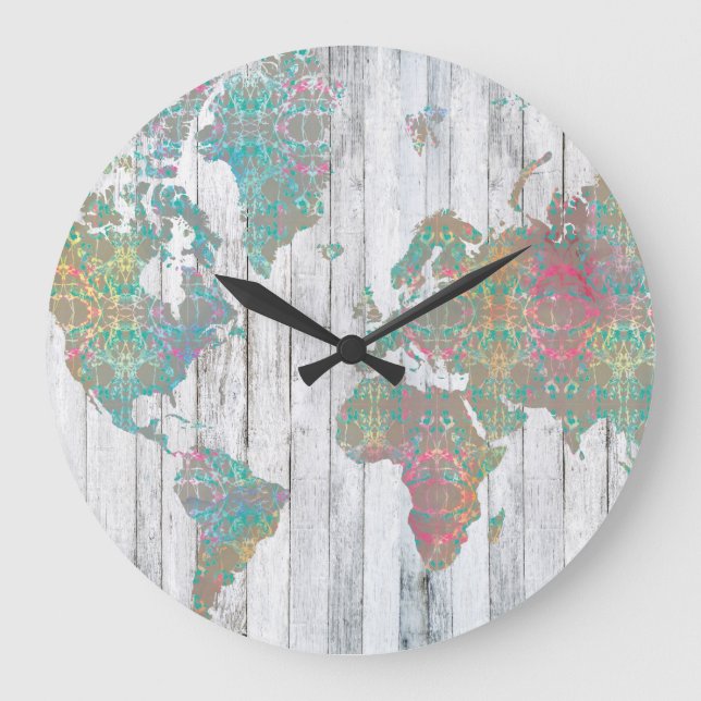 Boho Map II Large Clock (Front)