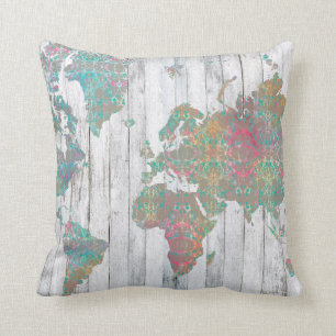 Boho Map II Throw Pillow