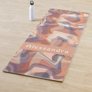 Boho marble monogram tartan orange brown purple yoga mat