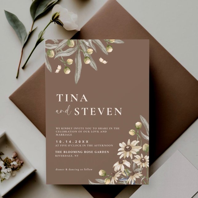 Boho Mariage Beige Botanique Invitation (Créateur téléchargé)