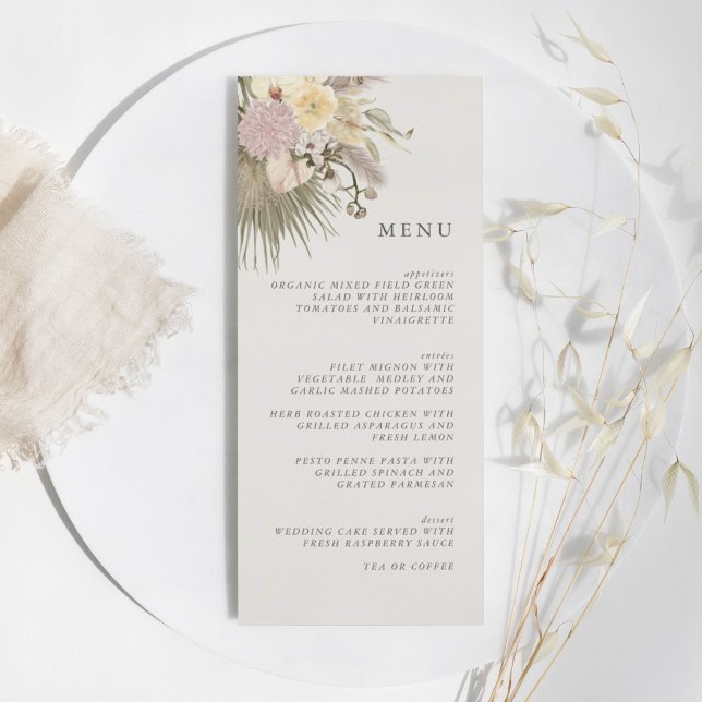 Boho Mariage Pampas Grass Orchid Palm Protea Menu (Créateur téléchargé)
