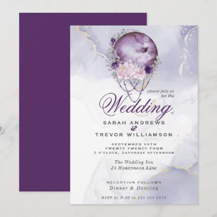 Boho Mariage Plum Purple Pleine lune Invitation