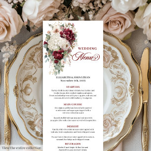 Boho maron blanc or floral mariage menu design