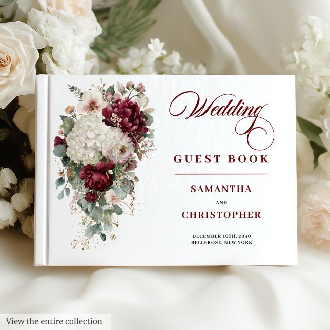 Boho maroon or blanc rose livre d'or mariage (Boho maroon white gold roses wedding guest book

)
