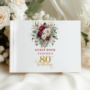 Boho Marsala Floral 80th Birthday Guest Book