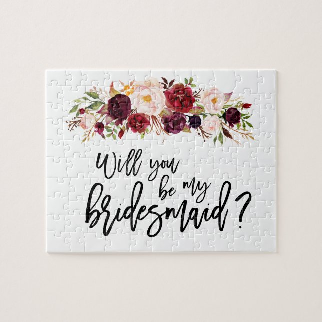 Boho Marsala Floral | Bridesmaid Proposal Puzzle (Horizontal)