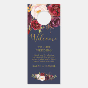 Boho Marsala Floral Wedding Welcome Door Hanger