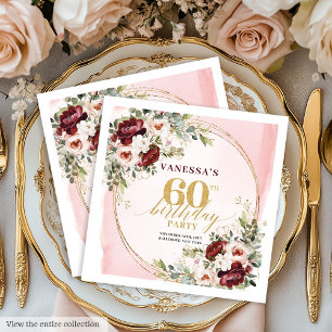 Boho Marsala Gold Roses Elegant 60 Birthday Napkin