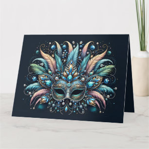 Boho Masquerade Feather Jewel Mask Card