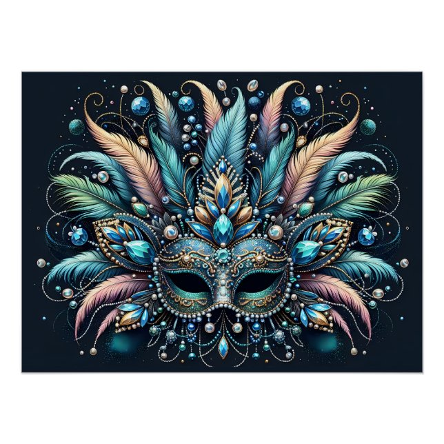 Boho Masquerade Feather Jewel Mask Poster (Front)