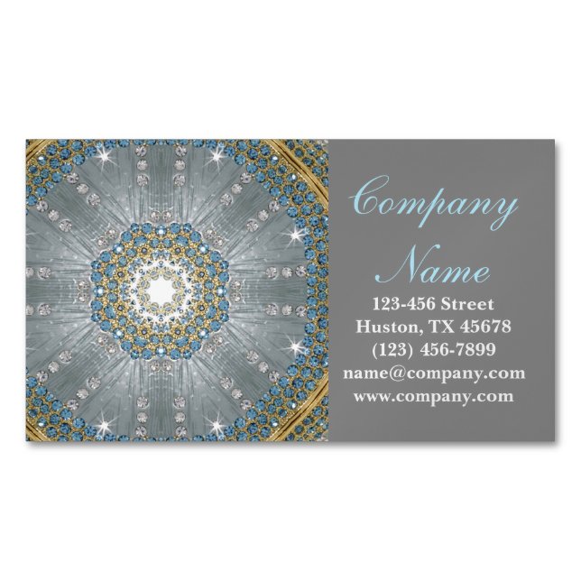 boho massage therapist Yoga silver blue mandala Magnetic Business Card (Front)