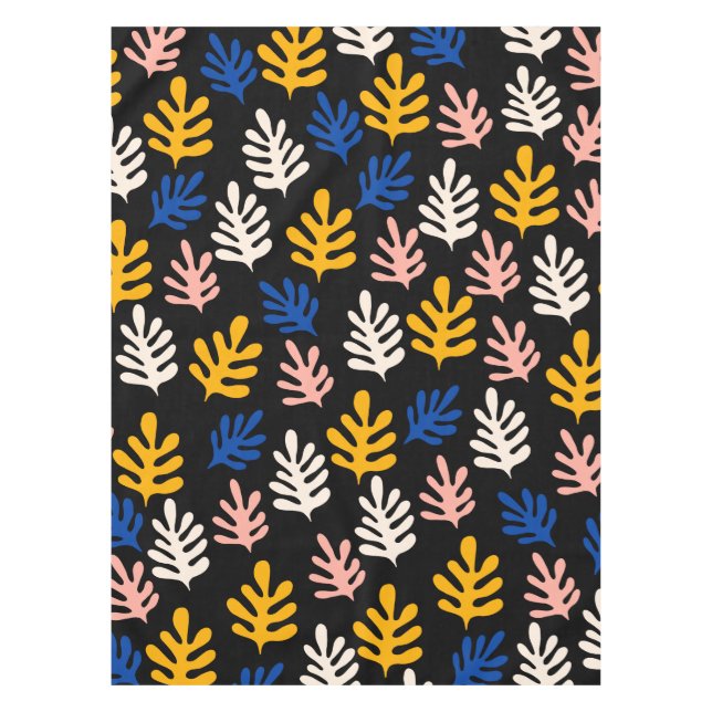 Boho Matisse Botanical Shapes in Black Pink Blue   Tablecloth (Front)