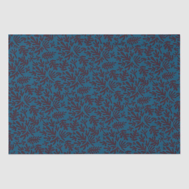 Boho Matisse Botanical Shapes Pattern Black Blue Tissue Paper (Front)