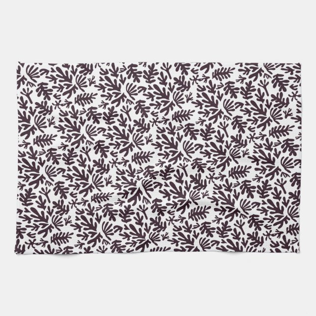 Boho Matisse Botanical Shapes Pattern Black Gray Kitchen Towel (Horizontal)