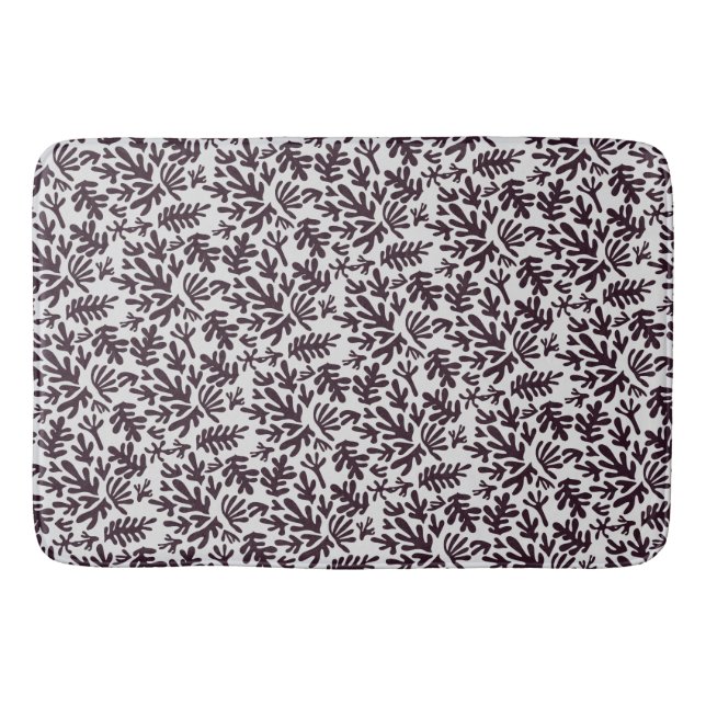 Boho Matisse Botanical Shapes Pattern Black Grey Bath Mat (Front)