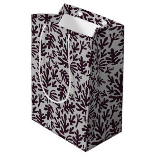 Boho Matisse Botanical Shapes Pattern Black Grey Medium Gift Bag