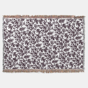 Boho Matisse Botanical Shapes Pattern Black Grey Throw Blanket