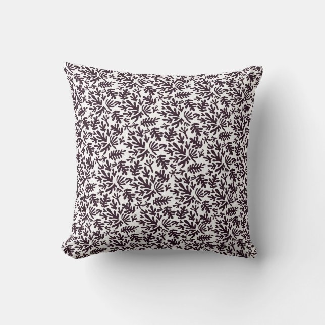 Boho Matisse Botanical Shapes Pattern Black Grey Throw Pillow (Front)