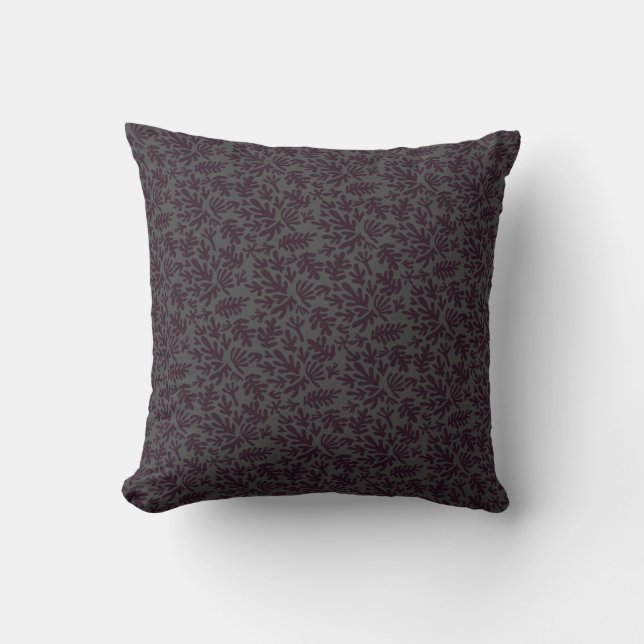 Boho Matisse Botanical Shapes Pattern Black Grey Throw Pillow (Front)