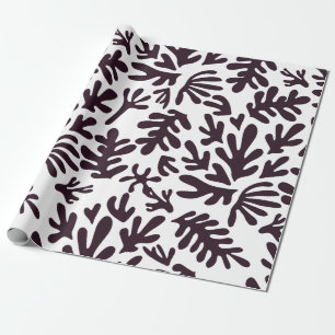 Boho Matisse Botanical Shapes Pattern Black White Wrapping Paper