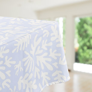 Boho Matisse Botanical Shapes Pattern Blue White Tablecloth