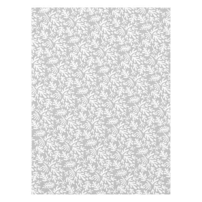 Boho Matisse Botanical Shapes Pattern Grey White Tablecloth (Front)