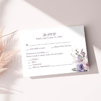 Boho Mauve and Lilac Flowers Wedding RSVP Card