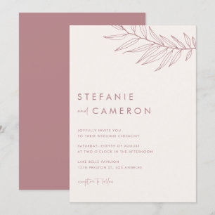 Boho Mauve Minimalist Foliage Wedding Invitation