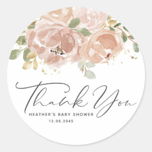 Boho Mauve Peach Flowers Baby Shower Thank You Classic Round Sticker