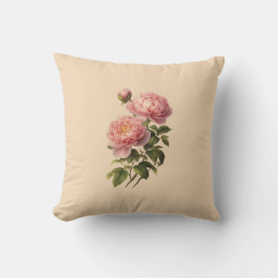 Boho mauve pink green ivory peonies flower throw pillow