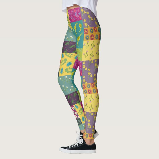 Boho Maximalist Patchwork Quilt Patterned Leggings (Left)