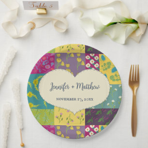 Boho Maximalist Patchwork Quilt Wedding Paper Plate