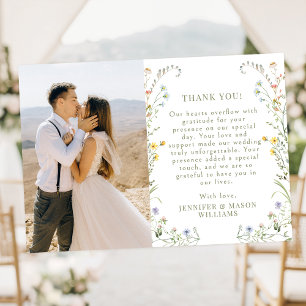 Boho Meadow Flower Delicate Wedding photo Thank You Card