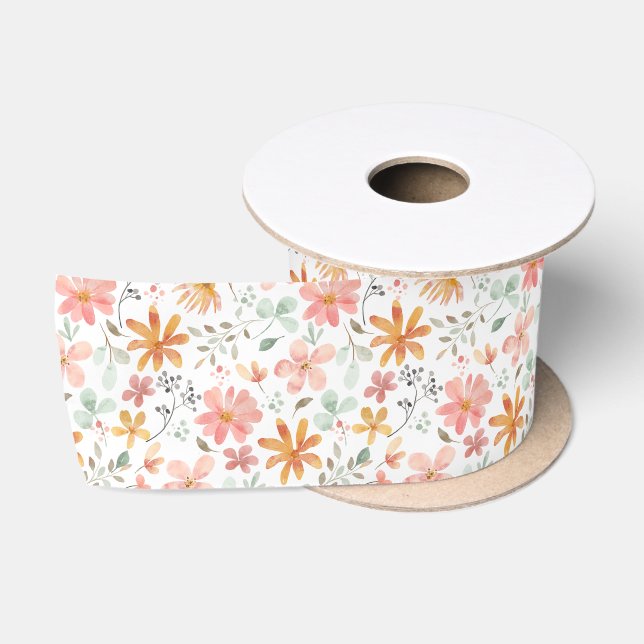 Boho Meadow Wildflowers Garden Floral Satin Ribbon (Spool)
