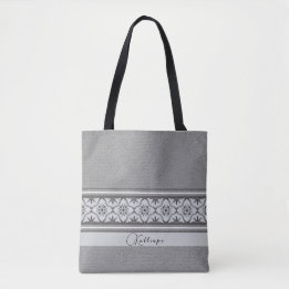 Boho Mediterranean Black White Tile Personalized  Tote Bag
