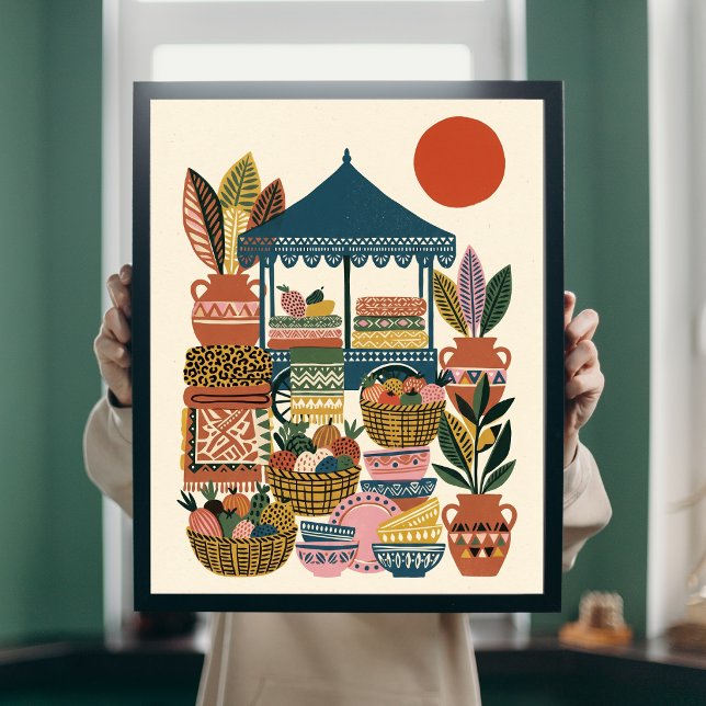 Boho Mediterranean Market Folk Art Pottery Canvas Poster (Creator Uploaded)
