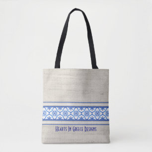 Boho Mediterranean Tile Blue White Personalized Tote Bag
